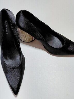 AZALEA WANG Women's Begonia Black Diamond Heel Pumps Size 8.5